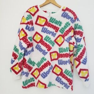 Walt Disney World Women's Multicolor Sherpa Fleece Pullover Sweater Size LARGE